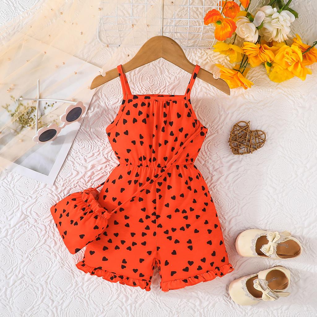 Girls' Heart Print Cami Romper with Matching Bag