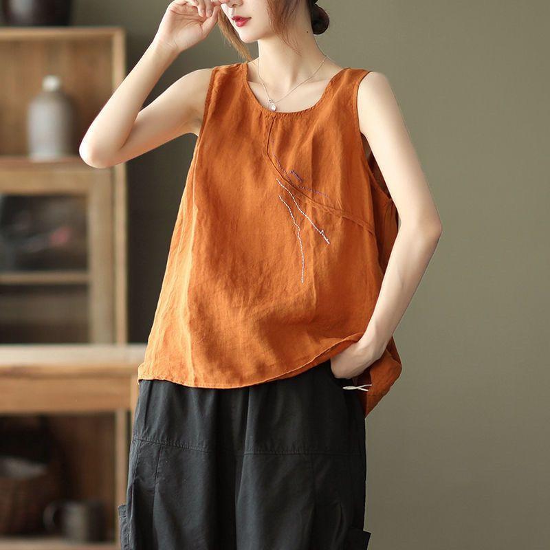 Women's Tank Top Summer Cotton and Linen Plus Size Loose Thin Top Short Sleeved T-shirt for Women