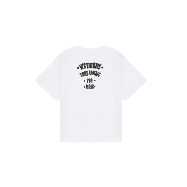 WE11DONE Cat Poster Print Round Neck Short Sleeve T-Shirt Unisex T-Shirt White WD-TT2-25-777-U-WH
