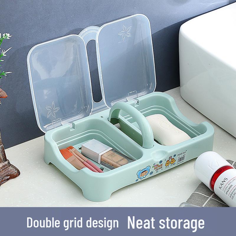 Dvouvrstá mýdlenka s víkem s odklápěcím víčkem - Velká, odvodňovací, domácí mýdlenka se dvěma přihrádkami