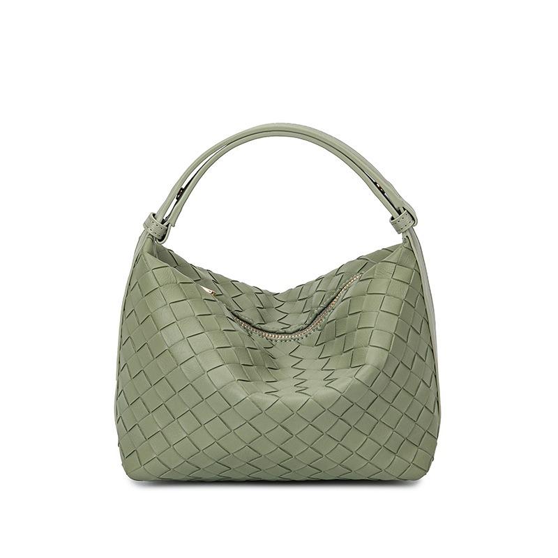 

Нишевый дизайн модная повседневная женская сумка для ручной носки универсальная маленькая свежая текстура сумка на плечо подмышку кожаная плетеная сумка зелёный