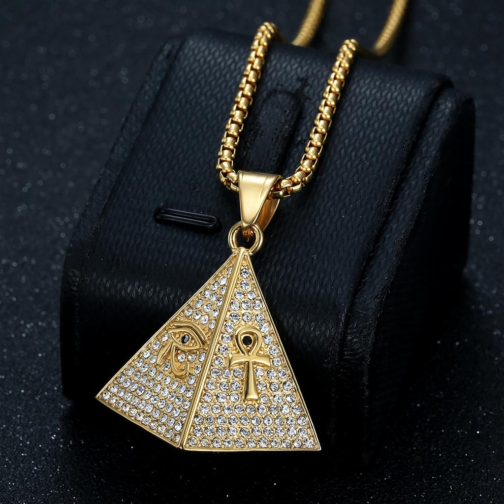 European and American Personalized New Jewelry, Gold-plated Full Diamond Pyramid Eye of Horus Pendant Necklace 2026