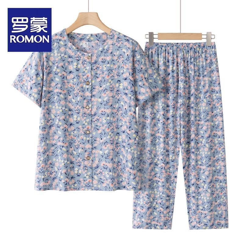 ROMON Mid-Aged Women s Cotton Silk Cardigan Two-Piece Set XXL