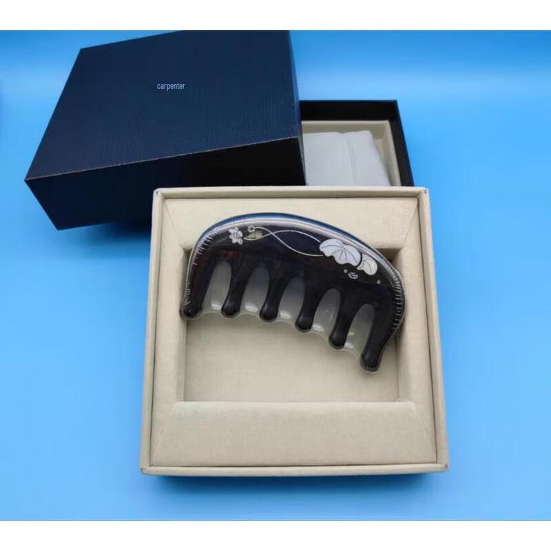 Tan Mujiang Lotus Harmony Bear Inlaid Wood Meridian Massage Comb