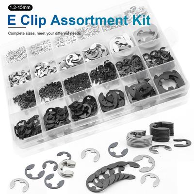 NINDEJIN E Clip Set Circlip Washer Assortment Kit Stainless Steel Carbon Steel 1.2-15mm External Retaining Clip For Shaft