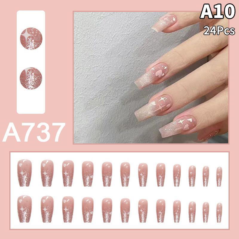 24Pcs French Multiple Styles Fake Nails Press On Nails Gel On Painted Reusable Fast Wearable Nail Tips Detachable Full Finished