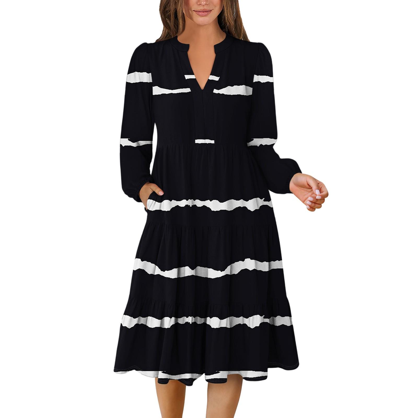 

Женское платье с V-образным вырезом, многослойное, в богемном стиле, с длинным рукавом и геометрическим принтом M чёрный