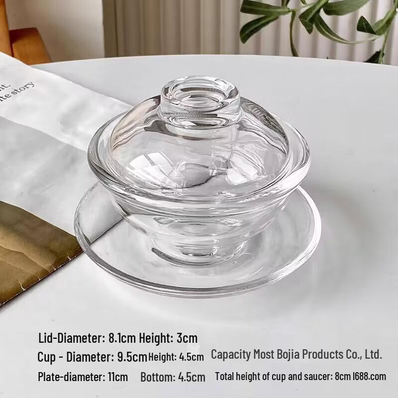 Yu Jing Glass Bird's Nest Dessert Bowl Set with Gold Rim - Heat Resistant and Transparent, Includes Lid