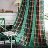 Green Lattice Splicing Dyed American Curtains Bay Window Curtains Semi-blackout for Living Room Bedroom Bay Window Dining Room or Kitchen Bar