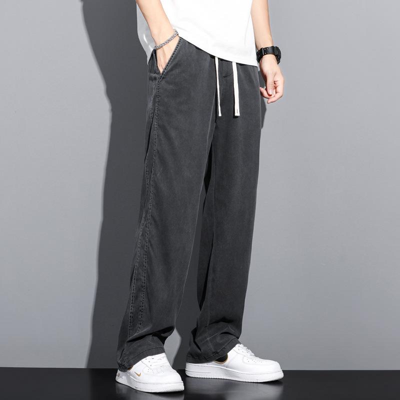 Men's Summer Ice Silk Tencel Jeans - Trendy, Straight, Loose, Wide-Leg Pants