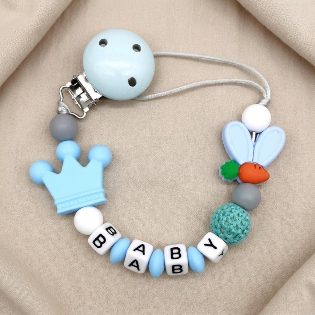 Custom Baby Name Pacifier Clip BPA Free Food Grade Silicone Teether Blue Crown Hedgehog Dummy Chain Soother Leash Toddler Gift