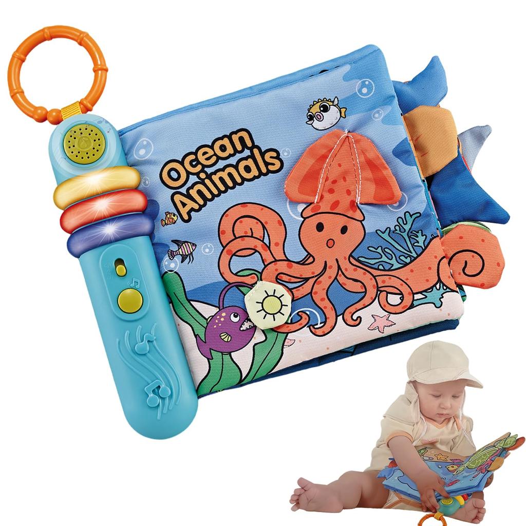 TENGEE Baby Educational Toy for Ages and Multifunctional Cloth Picture Book with 30 Music Animal English Two Volume Cloth Baby First Birthday Gift for