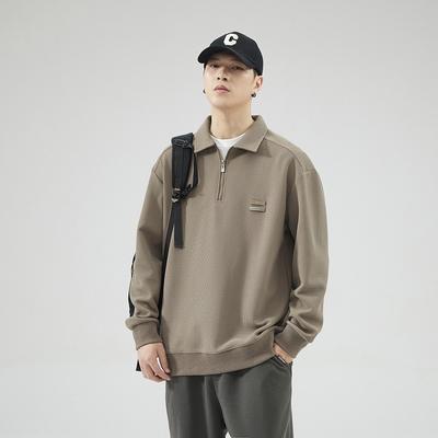 Spring And Autumn Men'S American Half Zipper Polo Shirt Lapel Sweater Fleece Thickened Trendy Sports Casual Warm Top