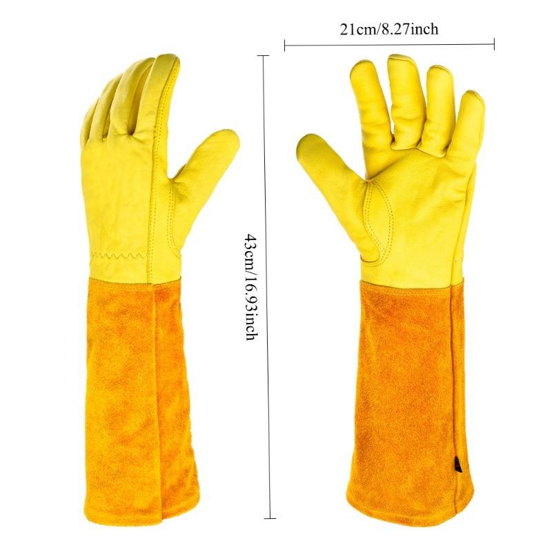 1PAIR cowhide long tube heat insulation gardening gloves outdoor flower arrangement garden gloves anti-cutting work gloves