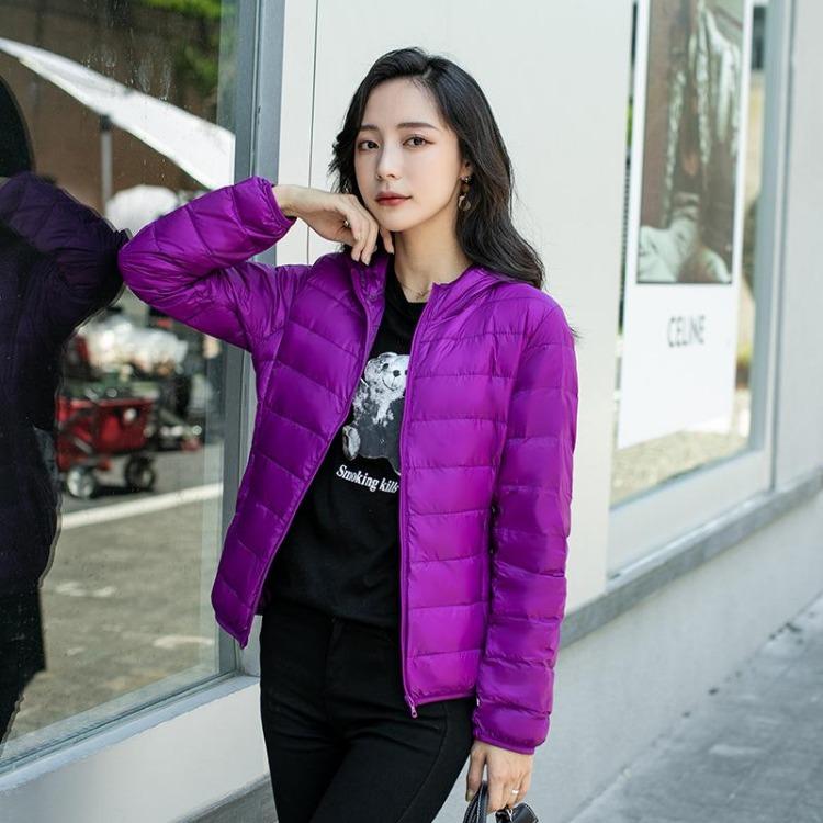 Women Lightweight Down Coat Autumn Winter Slim Hooded Collar Long Sleeve Zipper Solid Color Jacket M-5XL
