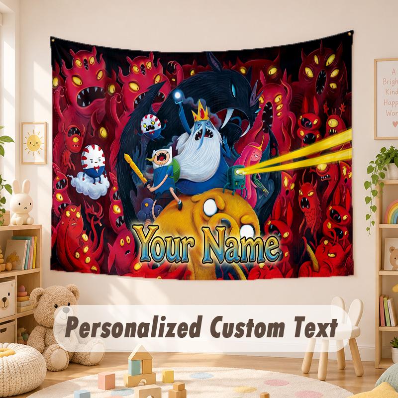 Custom Name Text Tapestry,Adventure Time cartoon Boho Wall Hanging, Decorative Backdrop Tapestry For Room