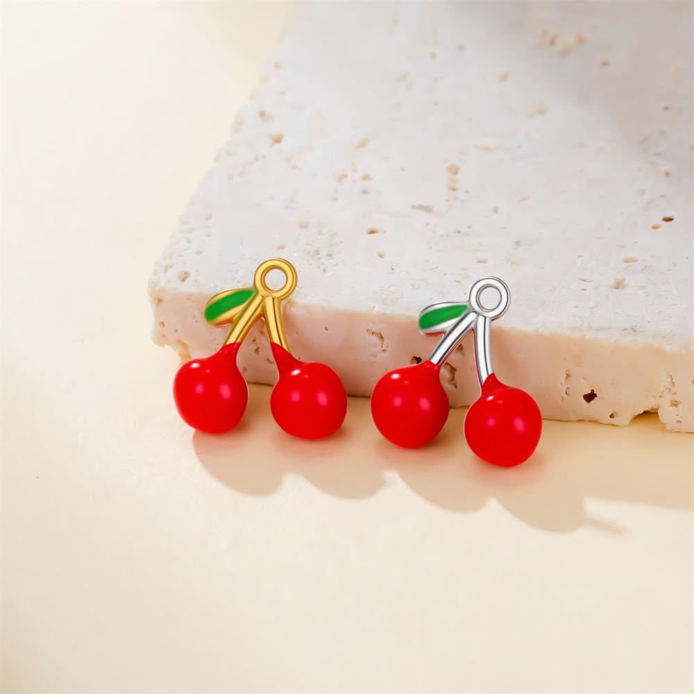 5pcs Red Enamel Cherry Charms Stainless Steel Fruit Pendants for DIY Bracelets Necklaces Jewelry Making Accessories Handmade DIY