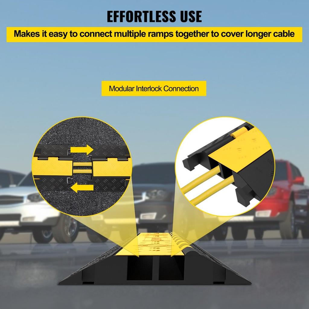 4 Pack Rubber Cable Protector Ramp 2 Channel Heavy Duty 66000lbs Load Capacity Cable Wire Cord Cover Ramp Speed Bump Driveway Hose Cable Ramp