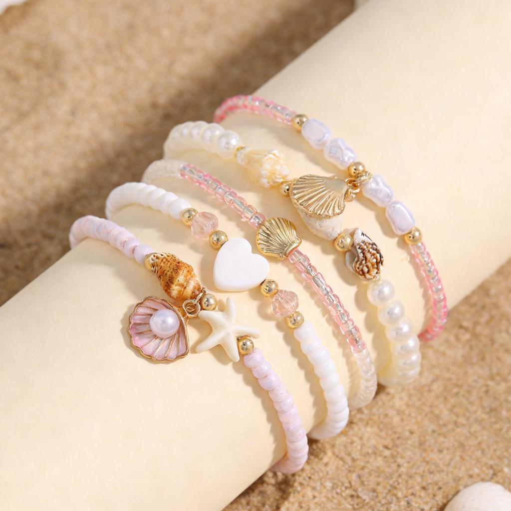 Ocean Wind Vacation Couple Bracelet Set Starfish Shell Bracelet Bohemian Pearl Stacked Bracelet