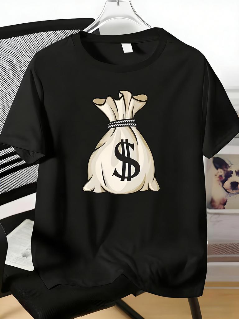 Unisexs Tee Dollar Symbol Money Bag Cartoon Art Print Cotton Short Sleeve Male Casual Streetwear Outdoor Daily Basic Fashion Top