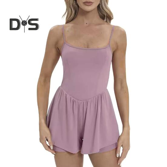 Women's Sleeveless Tennis Dress Summer Pleated Yoga Workout Mini Dresses with Built-in Shorts Spaghetti Strap Athletic Romper Short Sundress