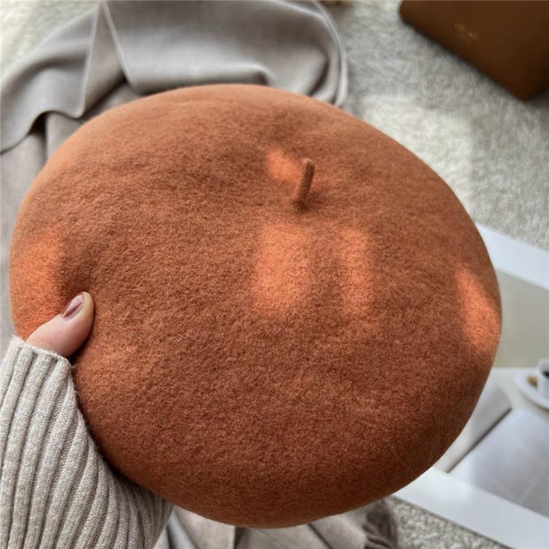 Pure Wool Beret Women's Australian Autumn and Winter Versatile Large Head Circumference Korean Style Beret Hat