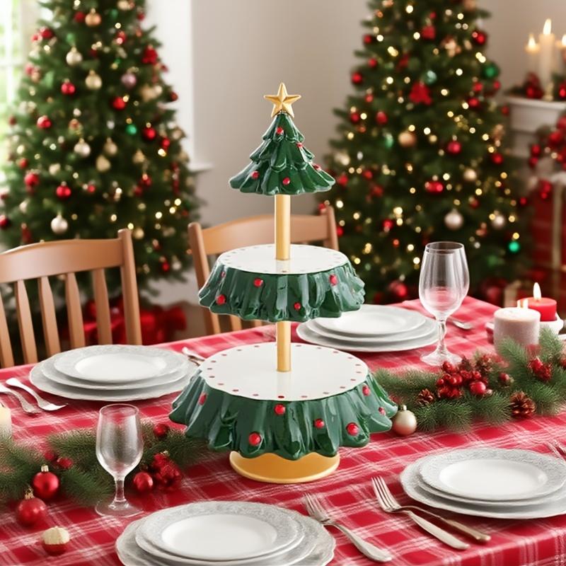 Resin Christmas Tree Cake Stand 2 Tier Cupcake Stand Dessert Tower Pastry Serving Tray Xmas Ornaments Table Decoration 2025
