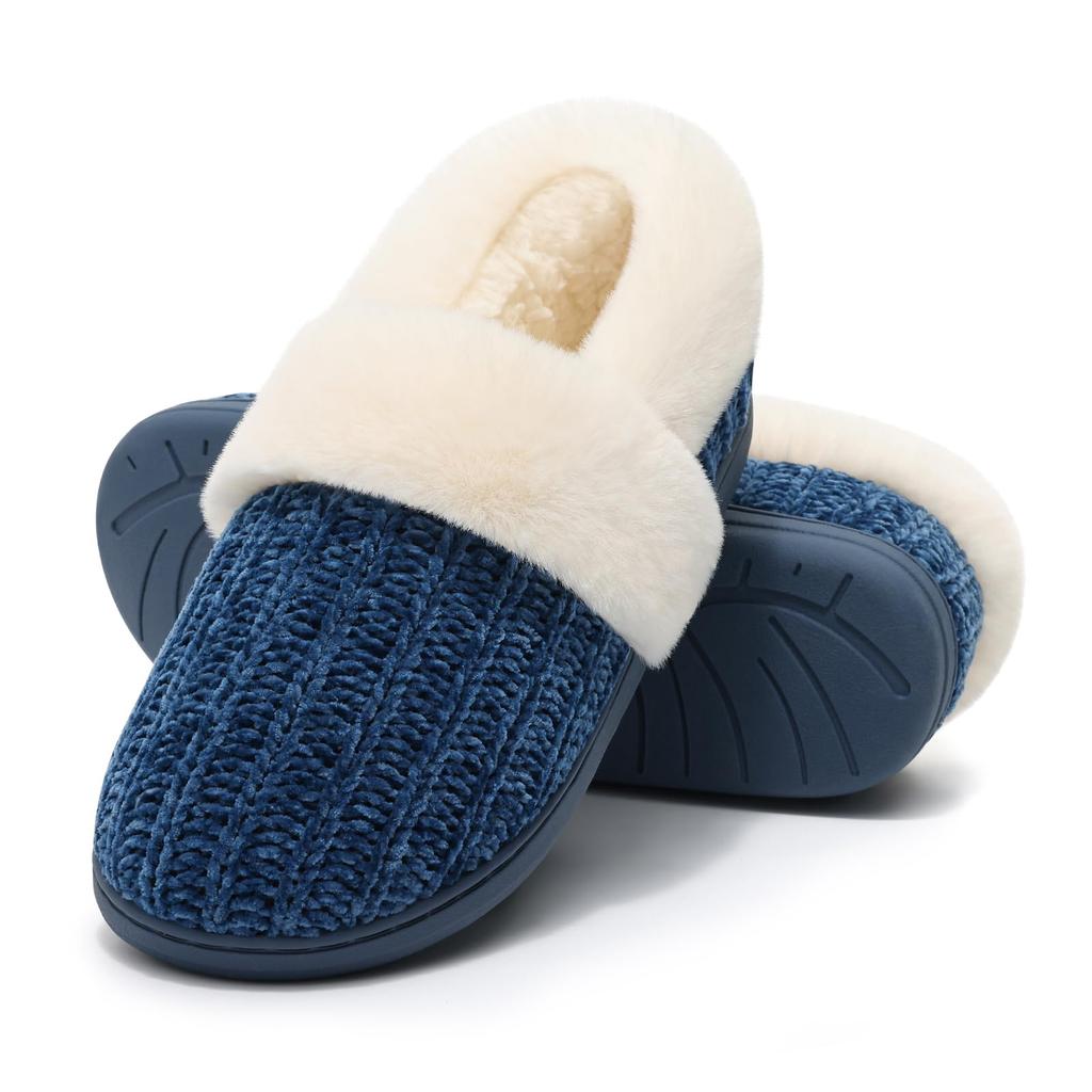 Comwarm Winter Fur House Slippers For Men Women Cozy Indoor Fleece Lined Flat Slides New Plush Knit Cotton Shoes Fuzzy Slippers