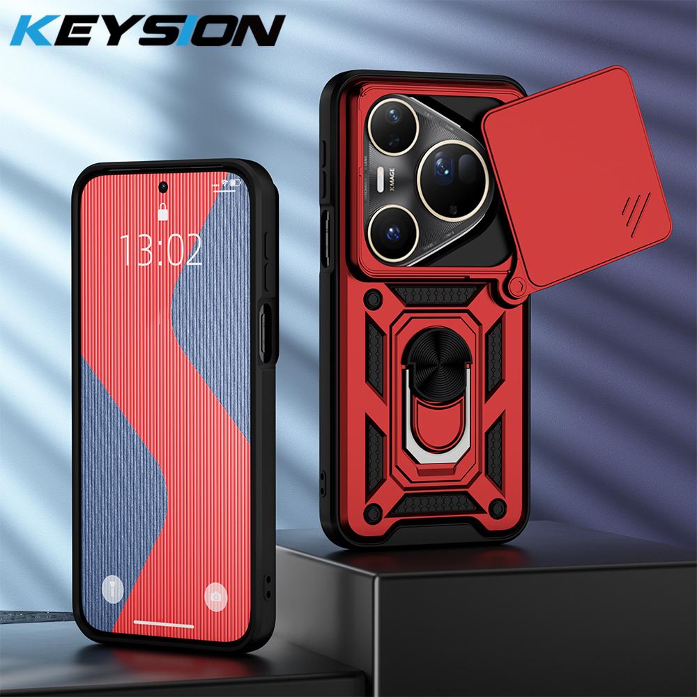 

KEYSION Противоударный чехол для Huawei Pura 80 Ultra со сдвижной защитой объектива камеры, кольцом-подставкой, чехол для телефона для Huawei Pura 80 80 Pro for Pura 80 Ultra красный