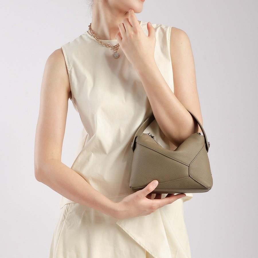 Top-grade Cowhide Leather, Premium Quality, 25 New Geometric Mini Genuine Leather Pillow Bag, Shoulder, Crossbody, and Handbag for Women