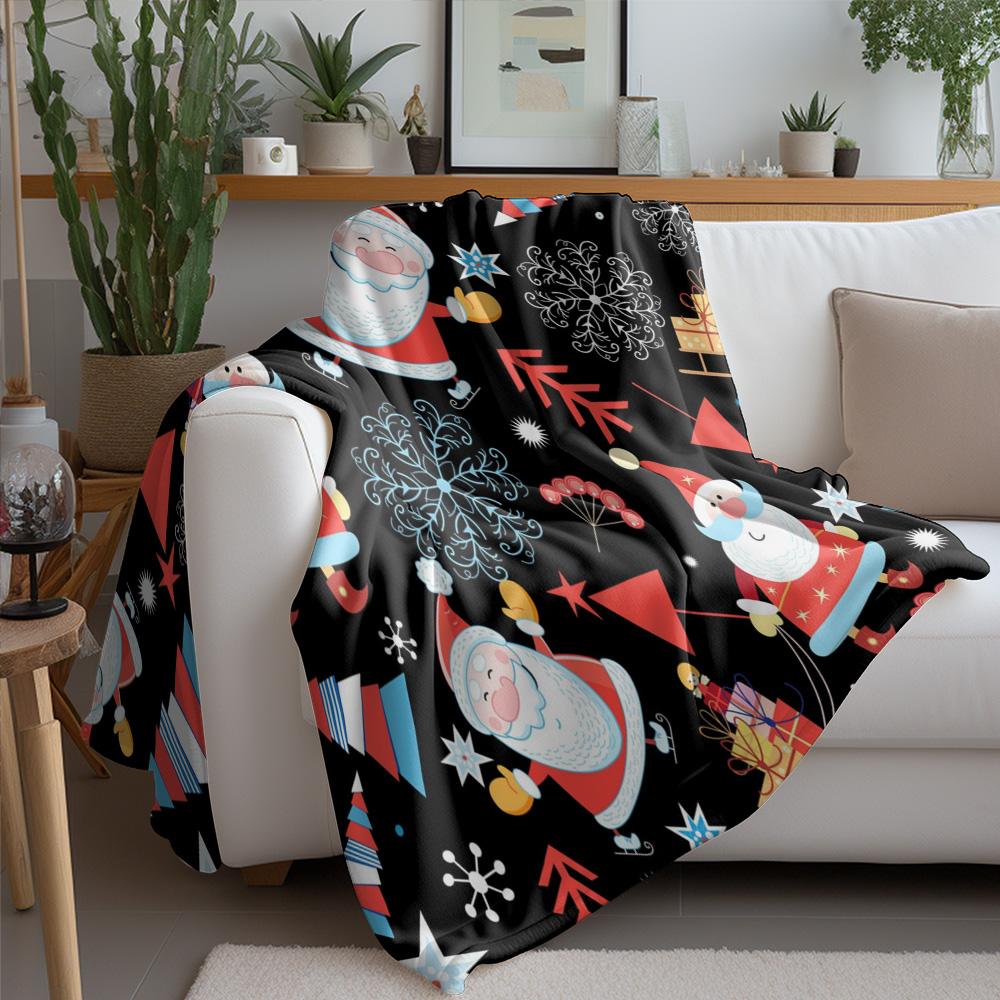 TU Festive Santa Throw Blanket Cozy Christmas Decor Holiday Gift Reversible Plush Blanket Warm Home Accent Cozy Gift