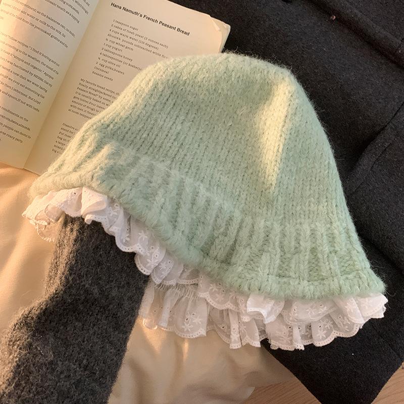 Korean Lace Knitted Fisherman Hat for Women in Autumn and Winter Sweet and Versatile Woolen Hat  Warm and Face Friendly Small Hat Trendy
