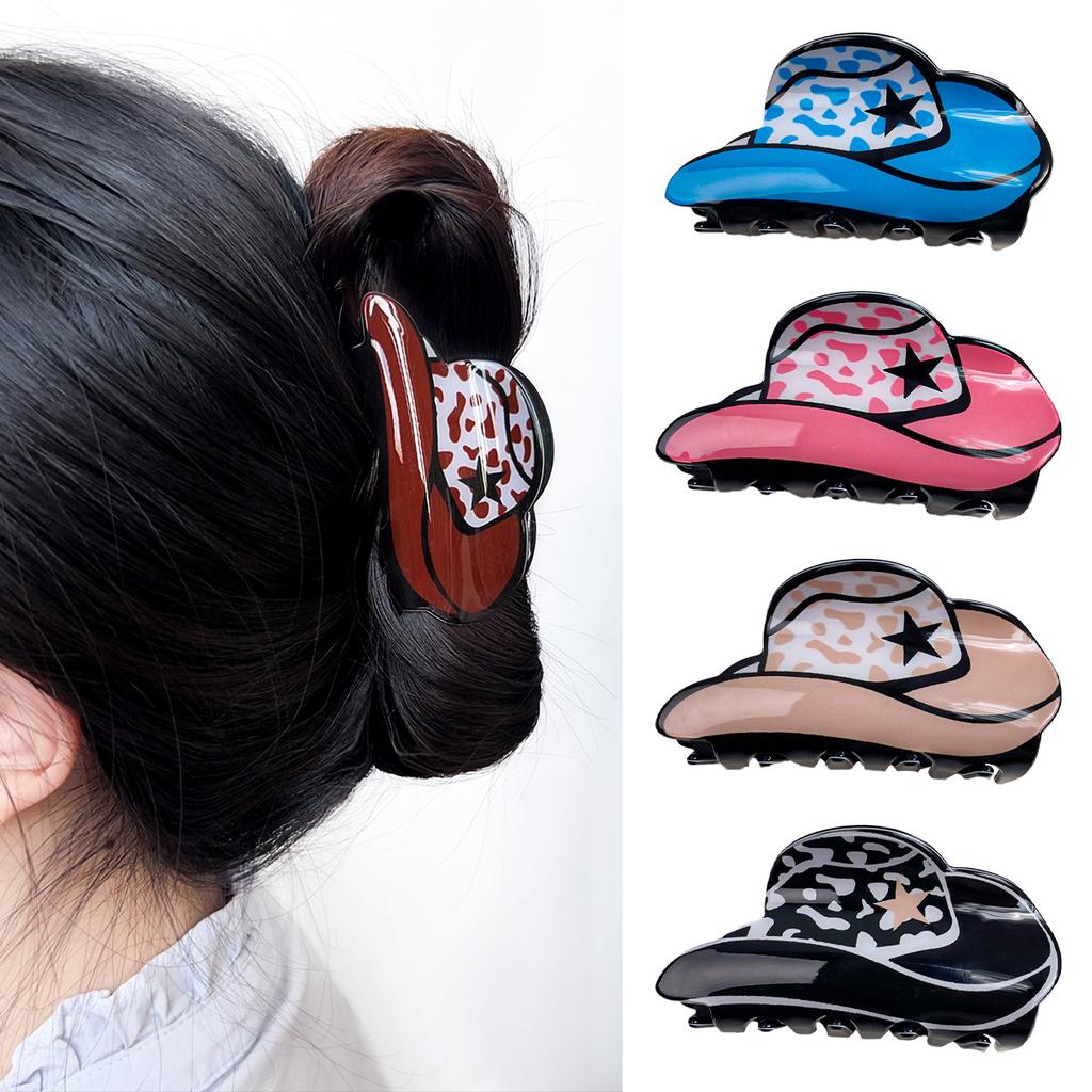 1pc New Acrylic Denim Cap Hair Clip for Women American Vintage Leopard Print Ponytail Clip Shark Clip
