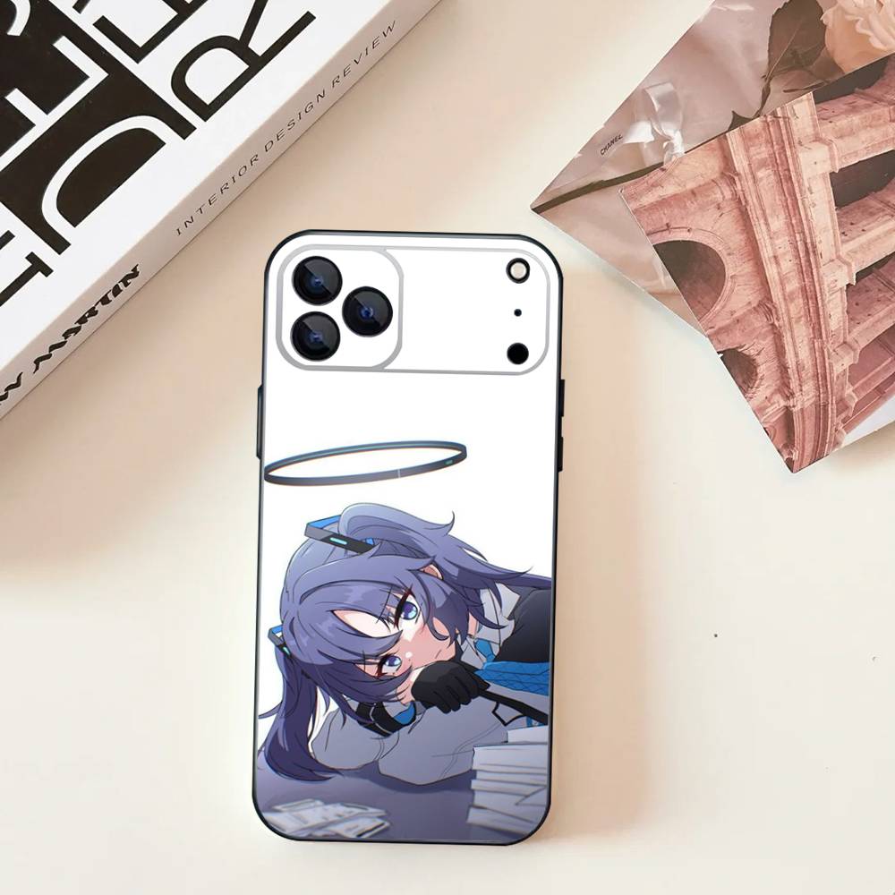 Hayase Yuuka Blue A-Archive Phone Case For iPhone 11,12,13,14,15,16,17,Pro,Max,Plus,E,SE4,Air,Mini Black Soft Cover