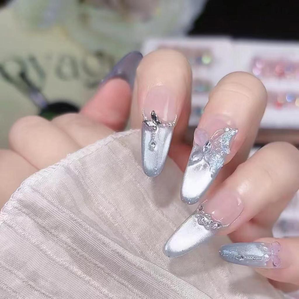 Handcrafted Spring & Summer Cat's Eye Bow Diamond Nail Art - Elegant Fairy Style Luxury Stickers.