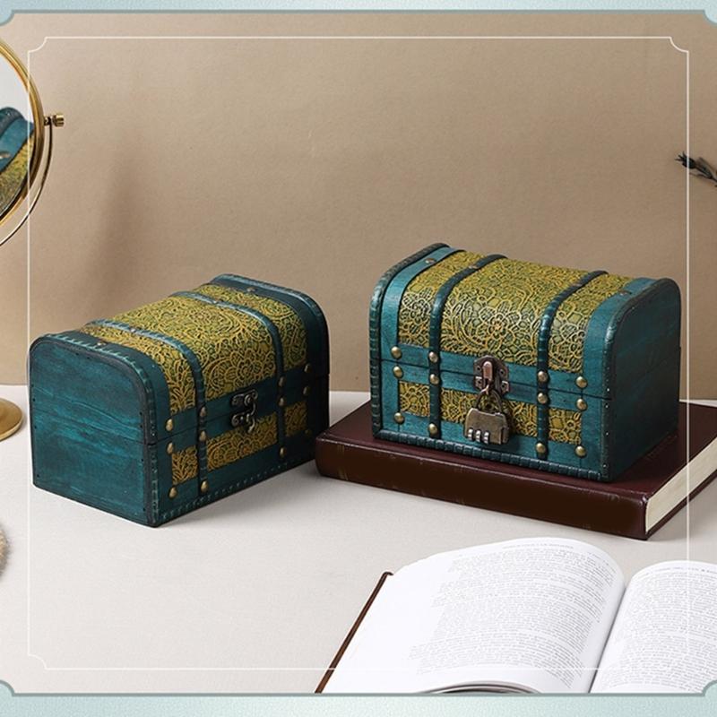 Handcrafted Vintage Wood Treasure Chests Decorative Jewelry Organizers Case With Secure Lid For Home Storage