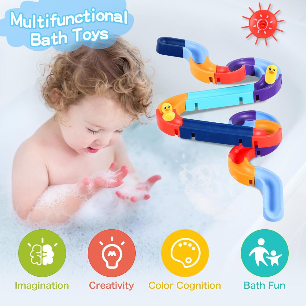 Bath Toys, 39PCS Toddler Bath Track Game Shower Water Duck Slide Bath Toy Wall Track DIY Educational Watermill Bathtub Toys for 3 4 5 6 Year Olds Boys