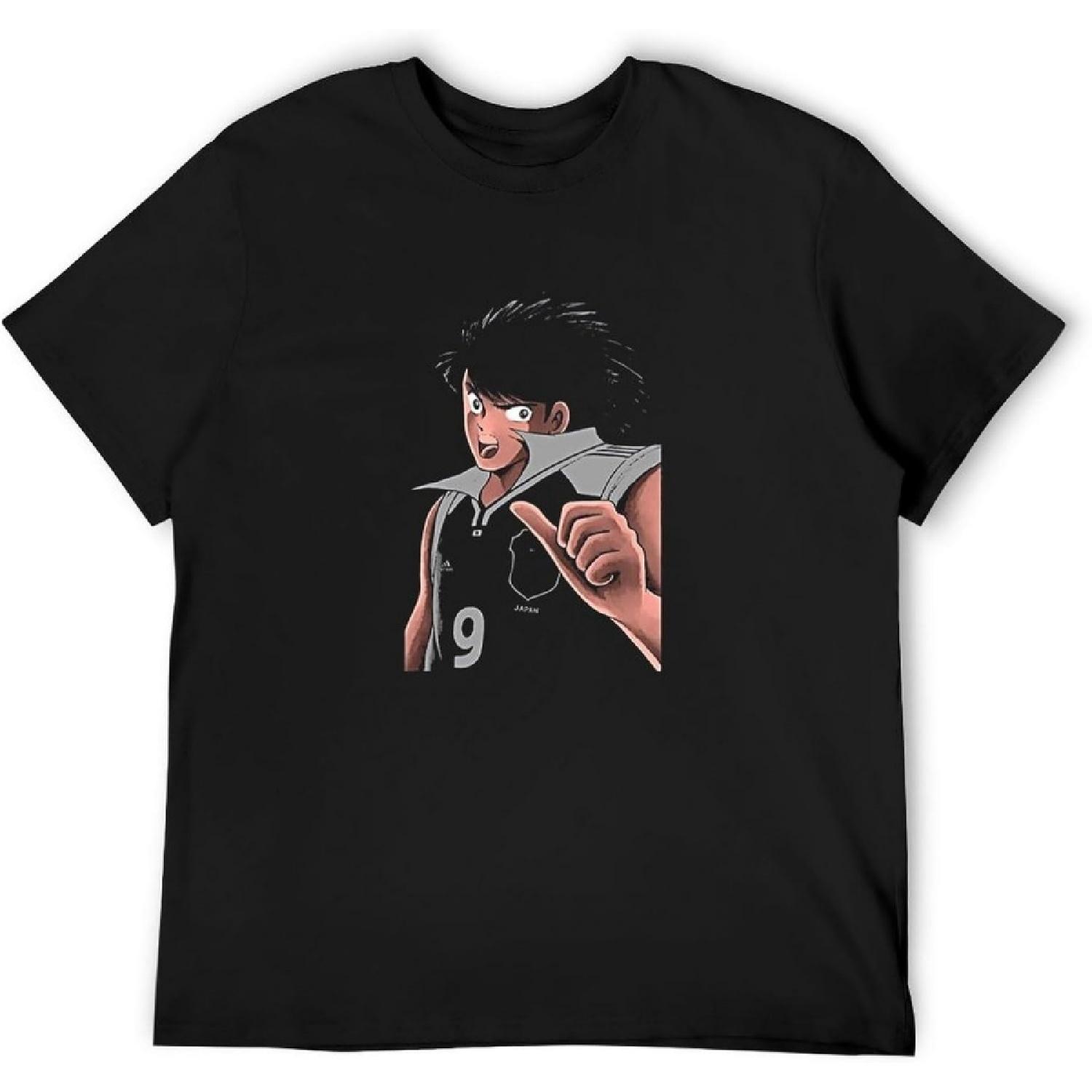 CHEEGA Captain Tsubasa Oozora Taro Misaki Anime Kojiro Hyuga Men Black T-Shirt Graphic Unisex Tee Shirt S