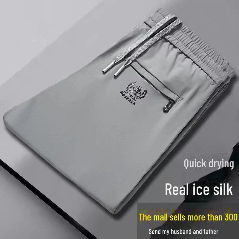 Men's Casual Ice Silk Pants - Loose, Trendy, All-Season, Large Size Straight Trousers
