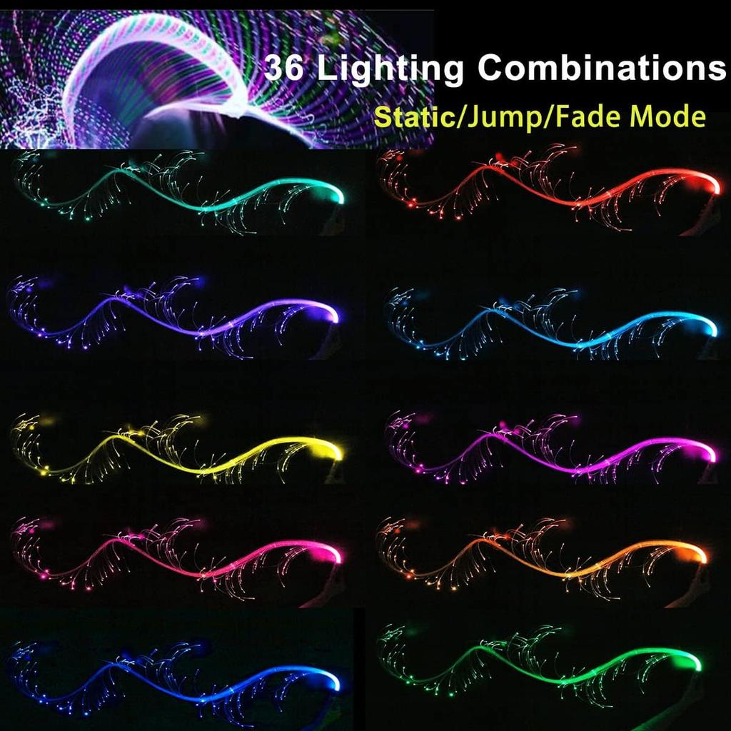 Fiber Optic Dance Whip Rechargeable, AZIMOM Space Whip 6ft 360° Swivel 36Mode Pixel Flow Whip Rave Toy Light Up Whip for Party Dancing EDM Music