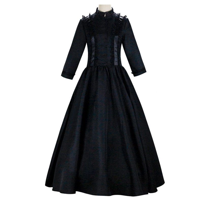 Cross-Border New Gothic Victorian Era Women s Dress Queen s Masquerade Dress Factory Ready Stock Black Gothic Lace Dress XS