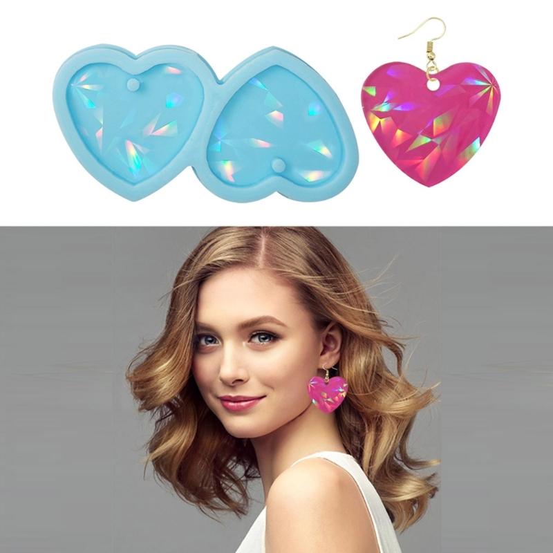 Heart Earring Resin Mold Jewelry Casting Mold Silicone Pendant Mould Holographics Epoxy Resin Mold for Keychain Crafts