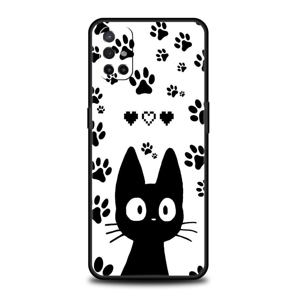 Phone Case For OnePlus 12 11 10 9 Pro 9T 12R 10R 9R 9RT 10T 8T 8 7 6T 7T Nord 2T CE 2 5G N200 N100 Cover Cute Cartoon Black Cat