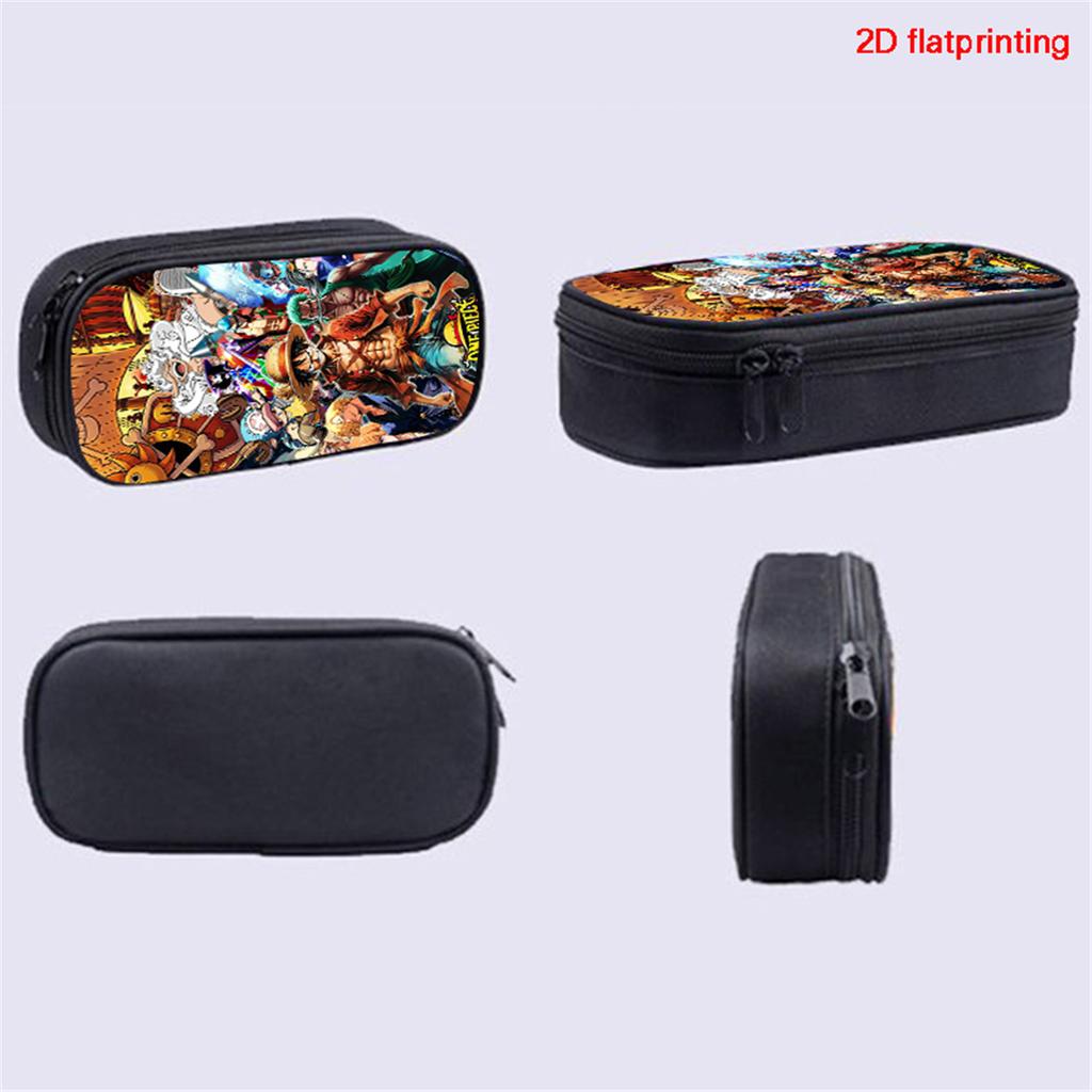 One Piece School Double Layer Pencil Case Large Capacity Durable Stationery Bag Lightweight Unisex Pen Pouch for Boys Girls 6-10