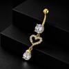 Zircon Dangle Belly Piercing Stainless Steel Heart Pendant Curved Navel Rings For Women Girls