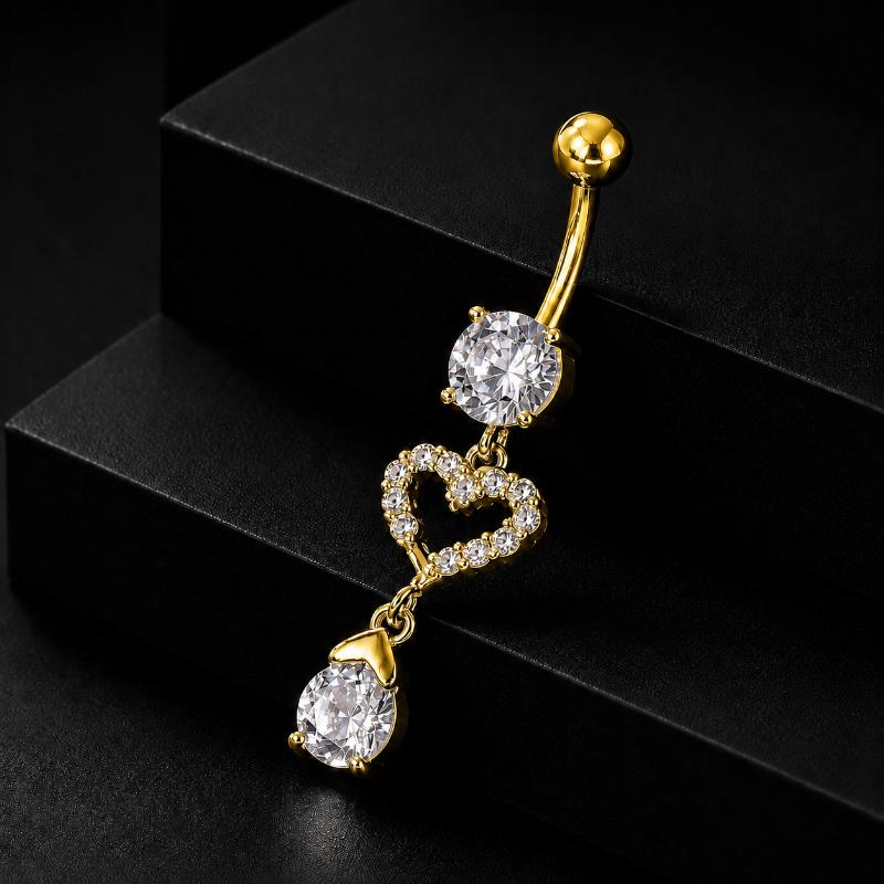 Zircon Dangle Belly Piercing Stainless Steel Heart Pendant Curved Navel Rings For Women Girls