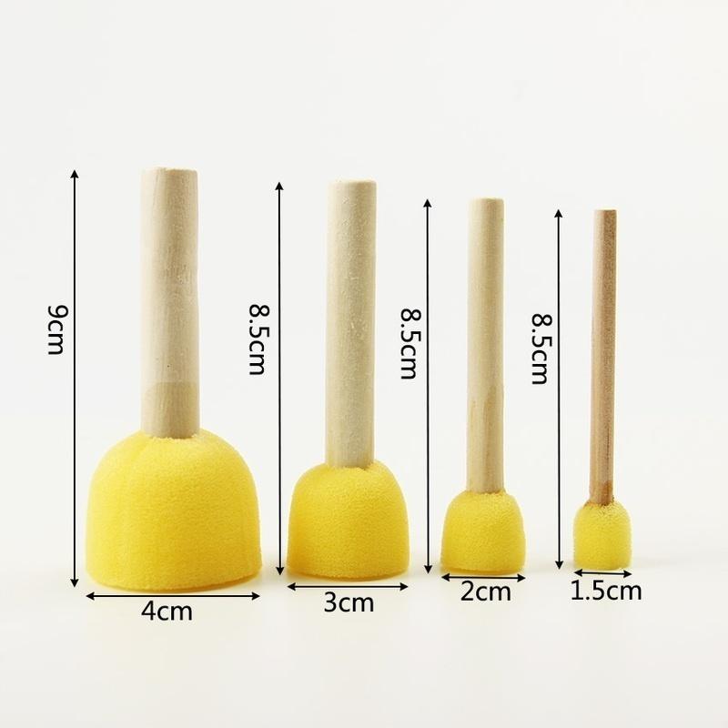 4PCS/Set Drawing Toys Yellow Sponge Paint Brush Wooden Handle Painting Graffiti Kids DIY Doodle Toys