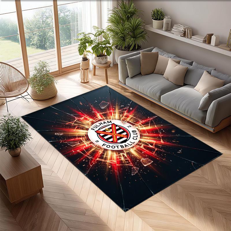 Fulham Football Print Crystal Velvet Rug, Comfortable Water Absorbent Non Slip Indoor Floor Carpet