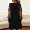 Women's Fashion Mesh,Panel Color V,Neck Long,Sleeve Dress
