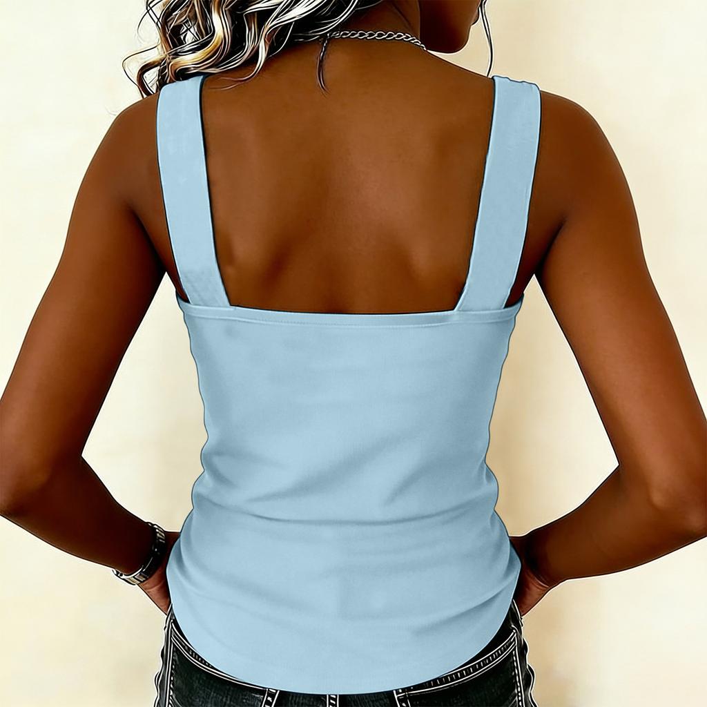 Women Casual Loose Fit Tank Top Adjustable Strap Buckle Detail Sleeveless Summer Shirt Soft Fabric Comfortable Fit